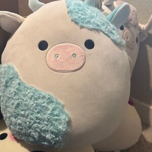 Plush Unicorn/Pig Hybrid Pillow Plush in Cream and Light Blue